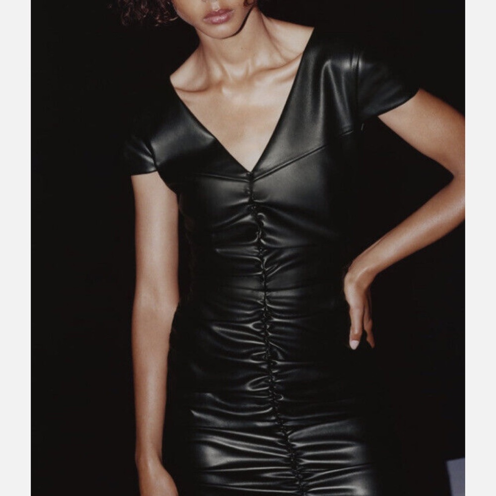 ZARA BLACK FAUX LEATHER DRESS WORN ONCE